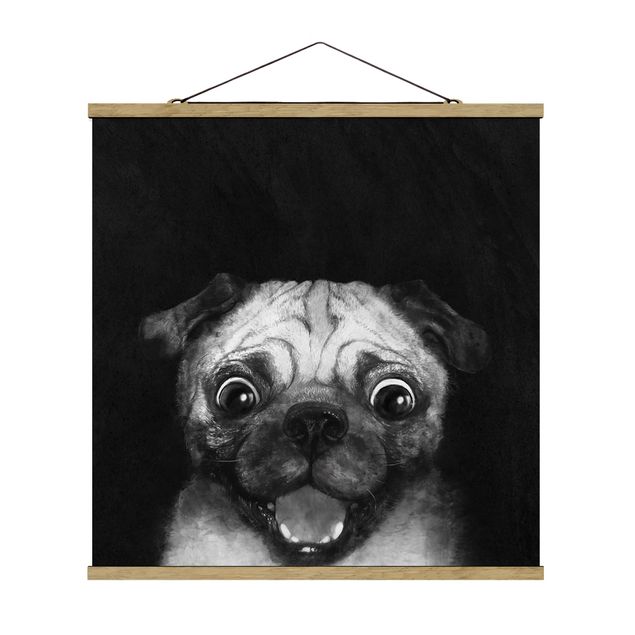 Prints animals Illustration Dog Pug Painting On Black And White