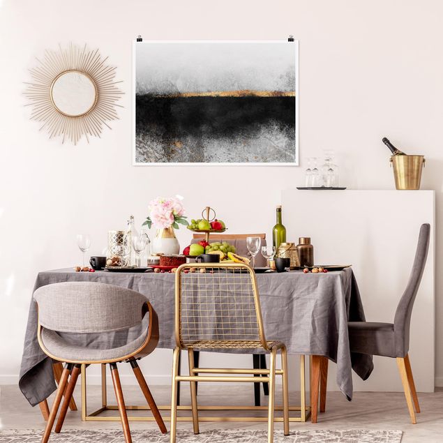 Posters art print Abstract Golden Horizon Black And White