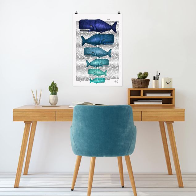Family canvas wall art Animal Reading - Whale Family