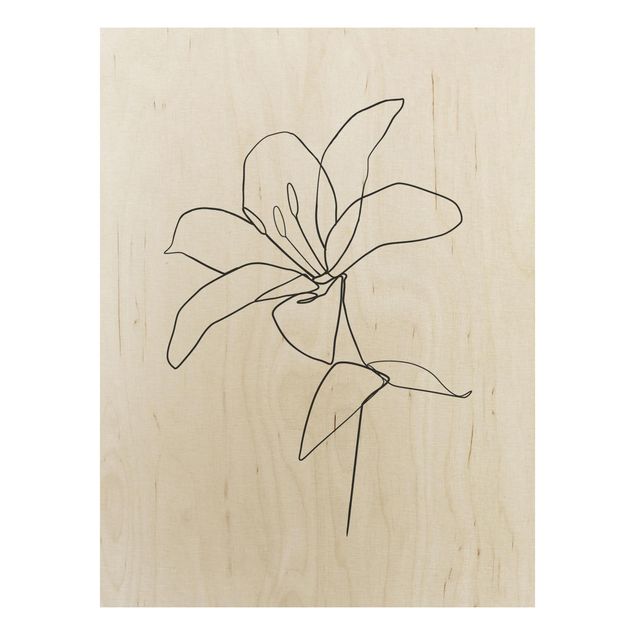 Wood prints flower Line Art Flower Black White