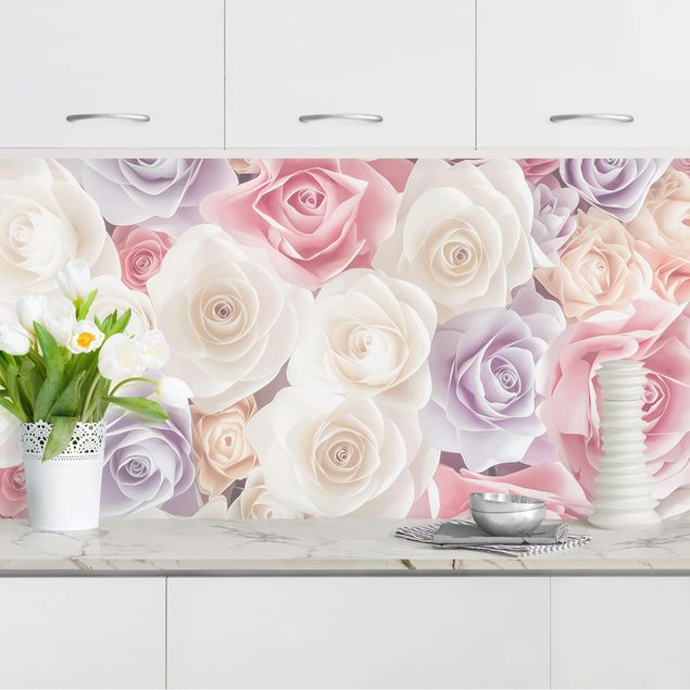 Kitchen splashback flower Pastel Paper Art Roses