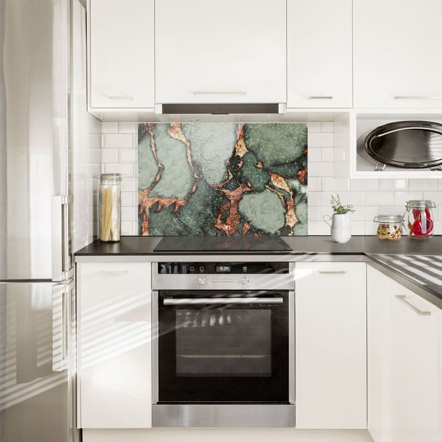 Patterned glass splashbacks Play Of Colours Fern-Green and Gold