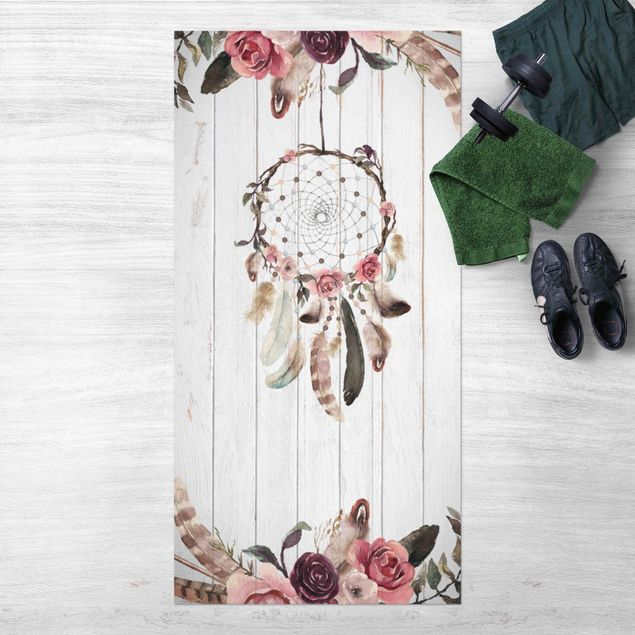 Outdoor rugs Dream Catcher Feathers Wood Look White