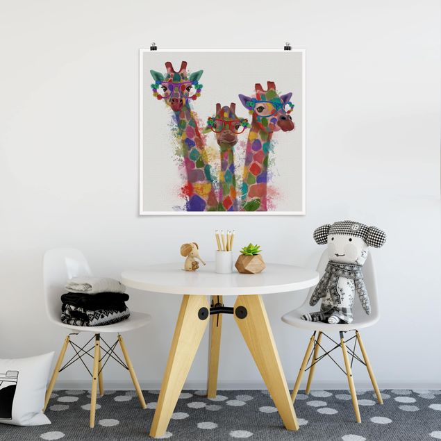 Nursery decoration Rainbow Splash Giraffe Trio