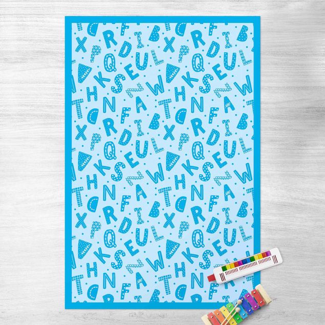 outdoor mat Alphabet With Hearts And Dots In Blue With Frame