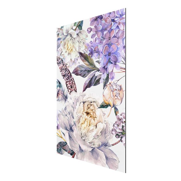 Floral picture Delicate Watercolour Boho Flowers And Feathers Pattern
