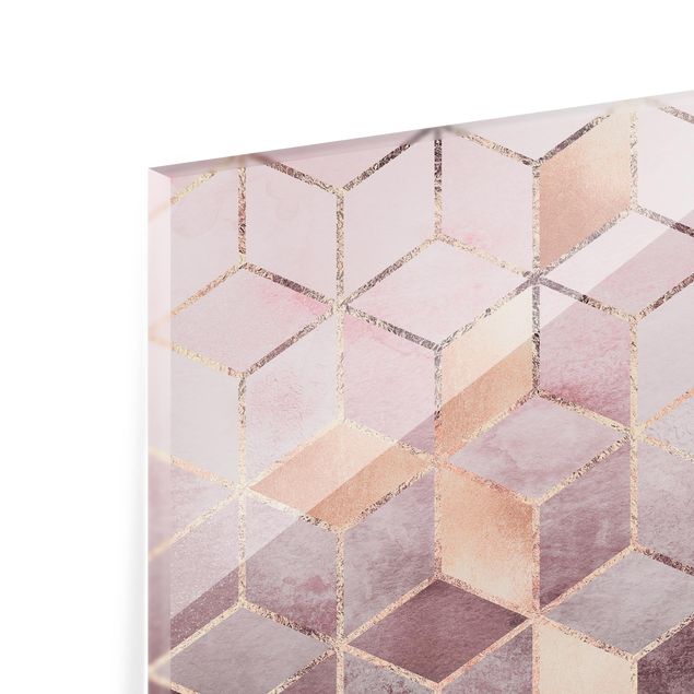 Glass splashbacks Pink Gray Golden Geometry