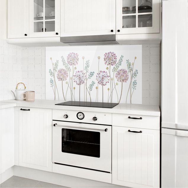 Glass splashback kitchen flower Allium Illustration