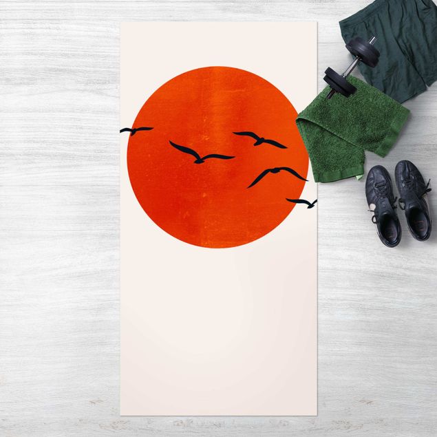 Outdoor rugs Flock Of Birds In Front Of Red Sun I