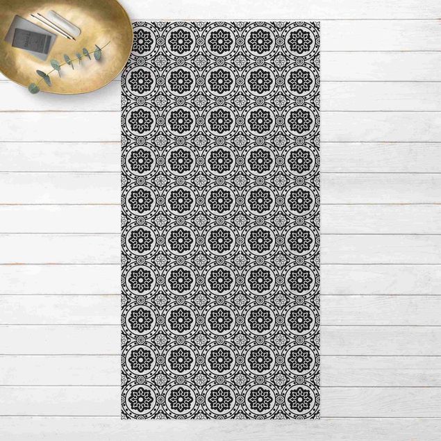 outdoor mat Floral Tiles Black And White