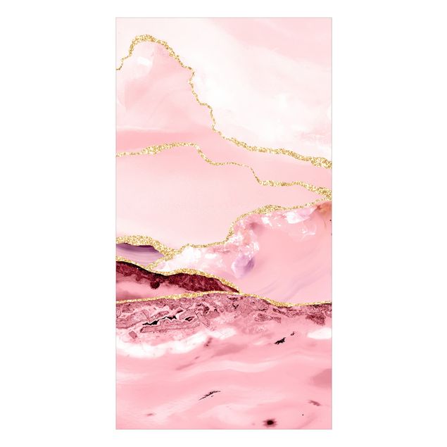 Shower wall cladding - Abstract Mountains Pink With Golden Lines