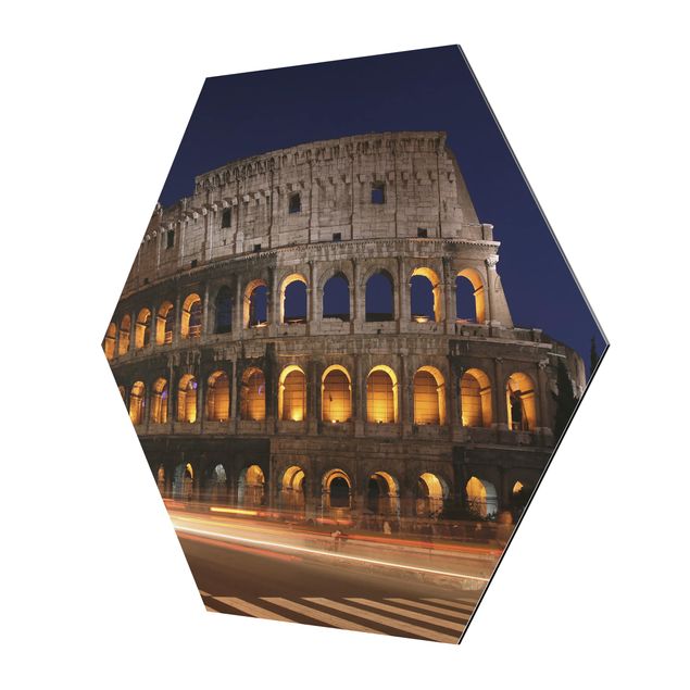 Hexagon photo prints Colosseum in Rome at night