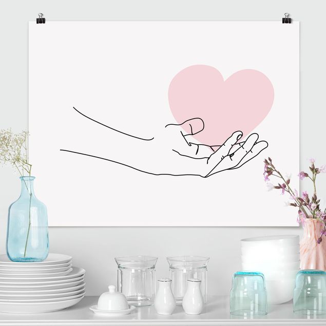 Contemporary art prints Hand With Heart Line Art