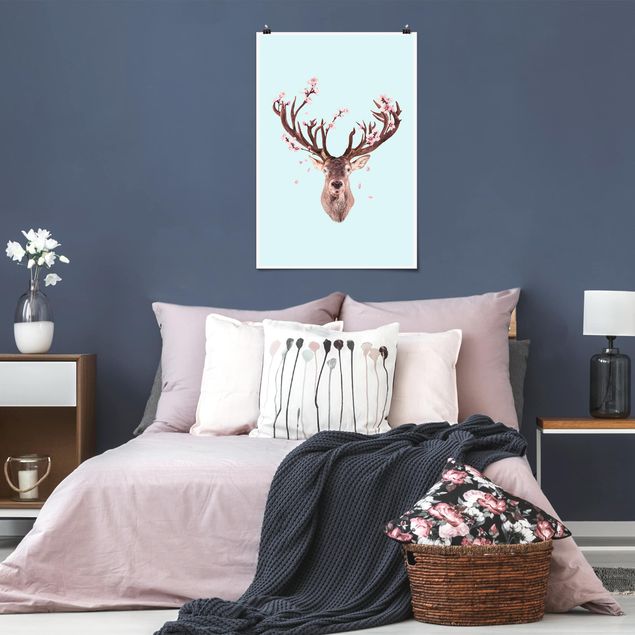 Canvas art Deer With Cherry Blossoms