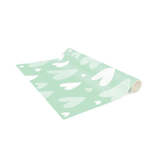 kitchen runner rugs Small And Big Drawn White Hearts On Green