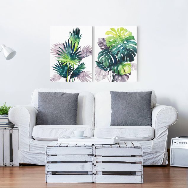 Prints flower Exotic Foliage - Fan Palm And Monstera Set I