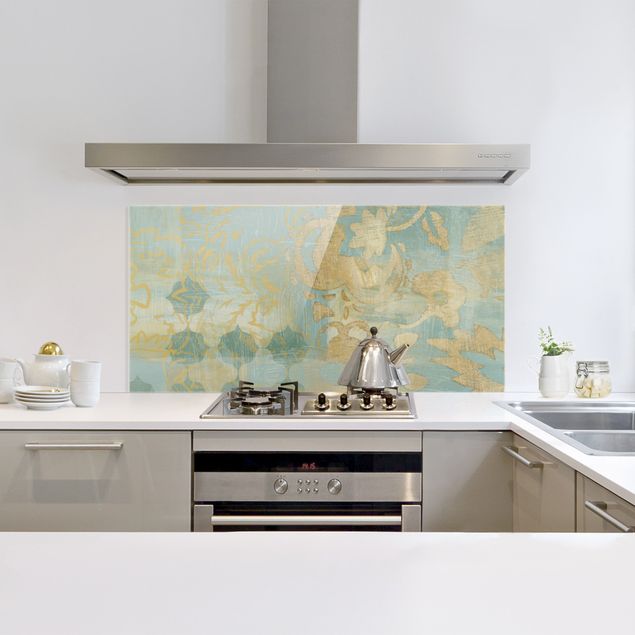 Patterned glass splashbacks Moroccan Collage In Gold And Turquoise II