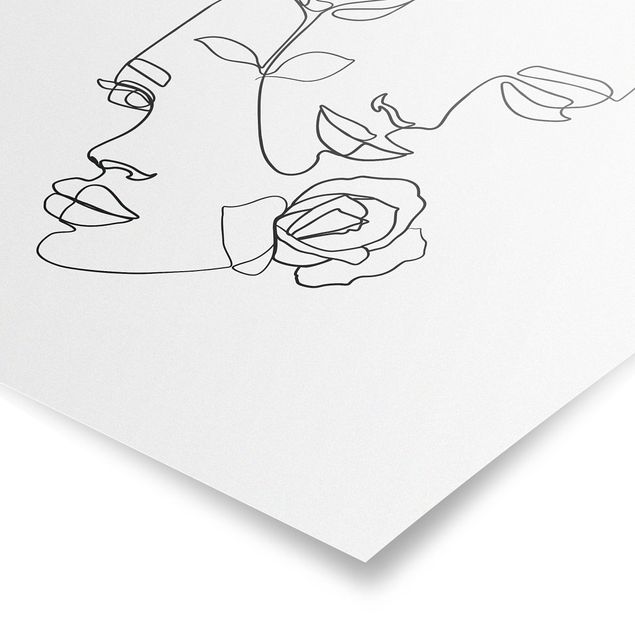 Prints floral Line Art Faces Women Roses Black And White