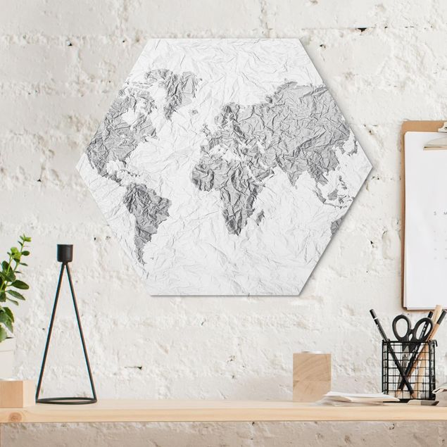 Prints maps Paper World Map White Grey