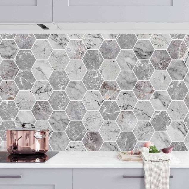 Kitchen Marble Hexagon Tiles - Grey