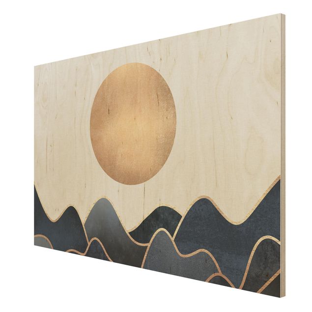 Wood prints landscape Golden Sun Blue Waves