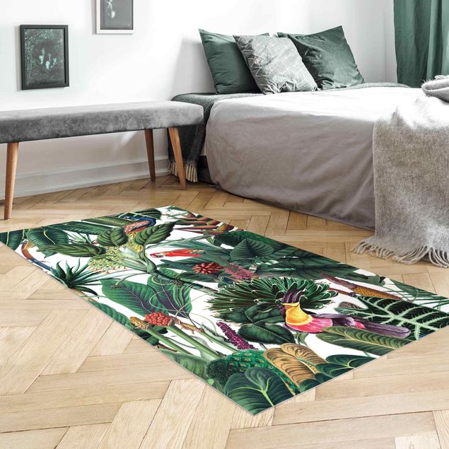 outdoor balcony rug Colourful Tropical Rainforest Pattern
