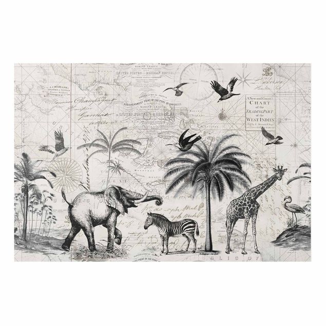 Prints elefant Vintage Collage - Exotic Map