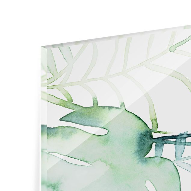 Glass Splashback - Palm Fronds In Water Color II - Panoramic