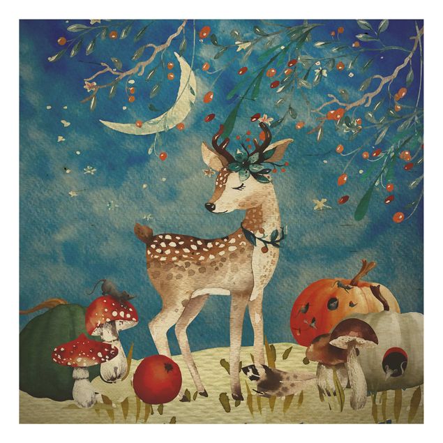 Uta Naumann Watercolour Deer In Moonlight