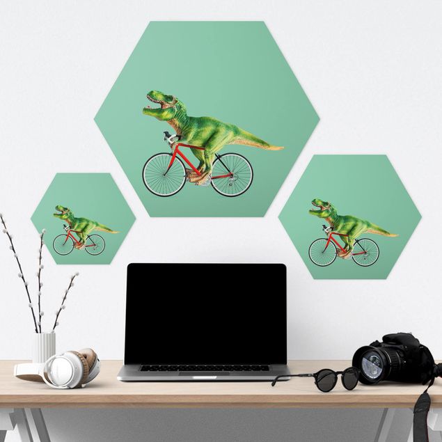 Prints Dinosaur With Bicycle