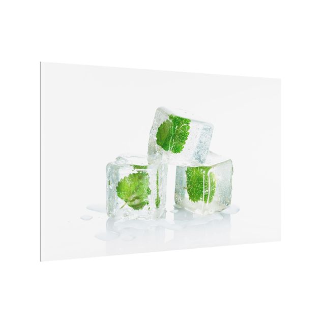 Glass splashback kitchen Three Ice Cubes With Lemon Balm