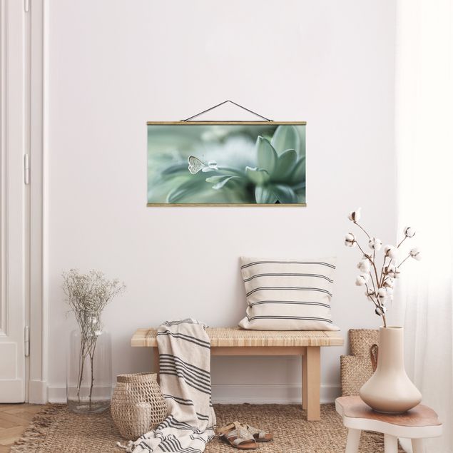 Butterfly art print Butterfly And Dew Drops In Pastel Green