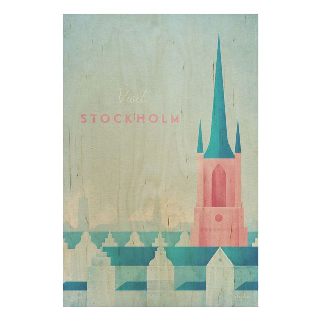 Vintage wood prints Travel Poster - Stockholm