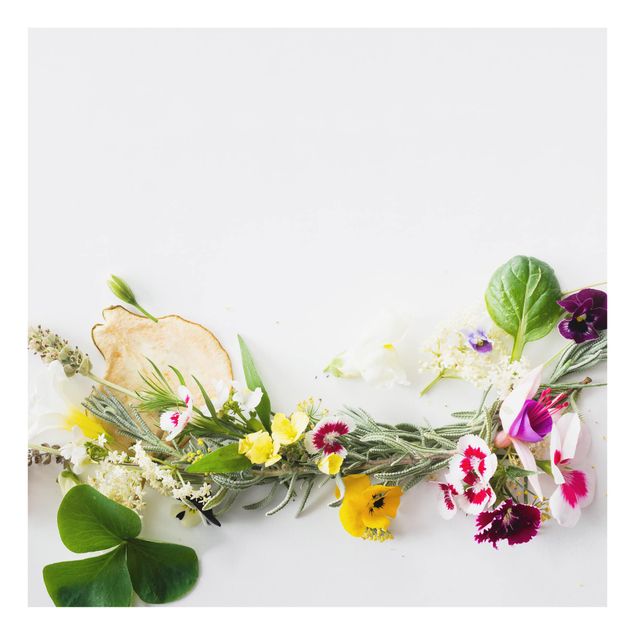 Glass splashbacks Fresh Herbs With Edible Flowers