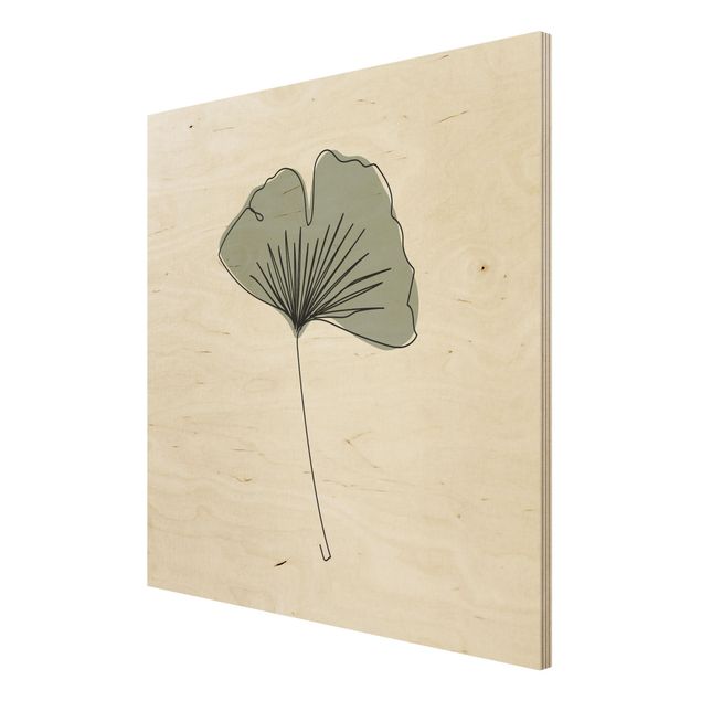 Wood prints flower Gingko Leaf Line Art