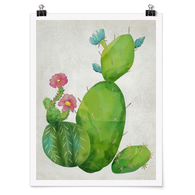 Floral picture Cactus Family In Pink And Turquoise