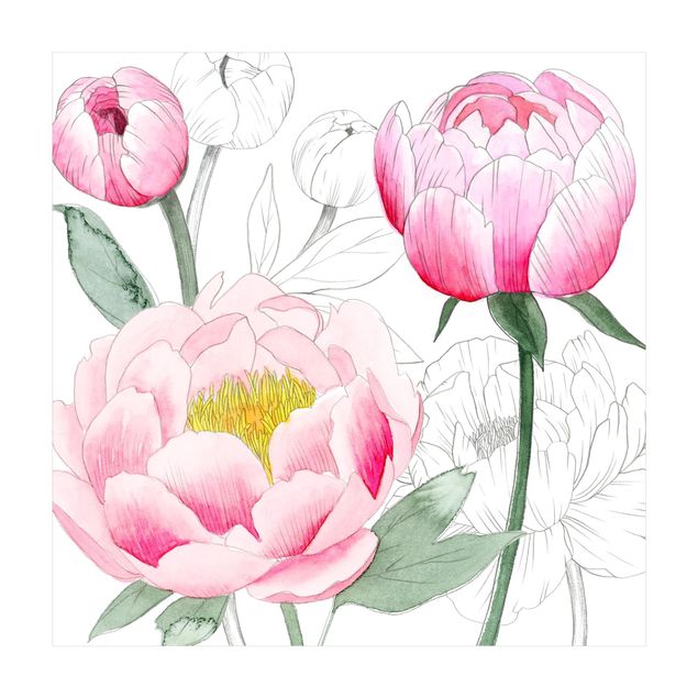 Floral rugs Drawing Light Pink Peonies II