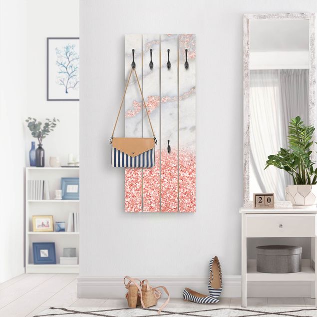 Wall mounted coat rack stone Marble Look With Pink Confetti