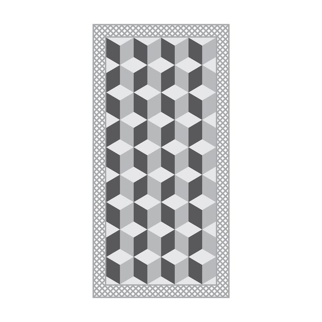 Tile rug Geometrical Tiles Illusion Of Stairs In Grey With Border
