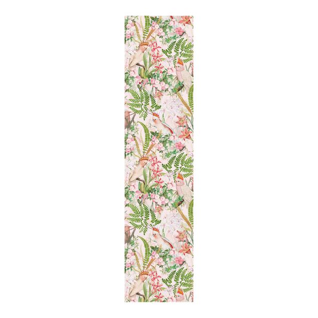 Sliding panel curtains flower Pink Cockatoos With Flowers