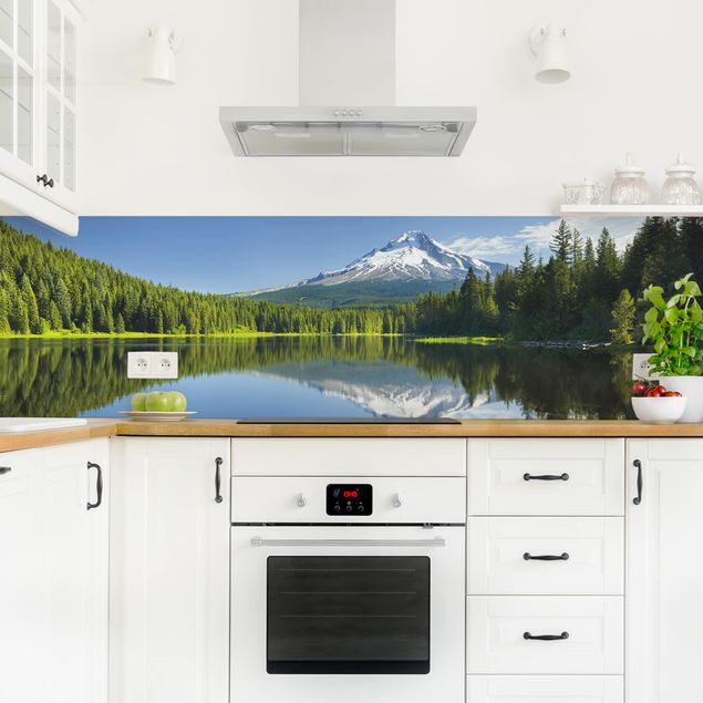Kitchen splashback landscape Volcano With Water Reflection
