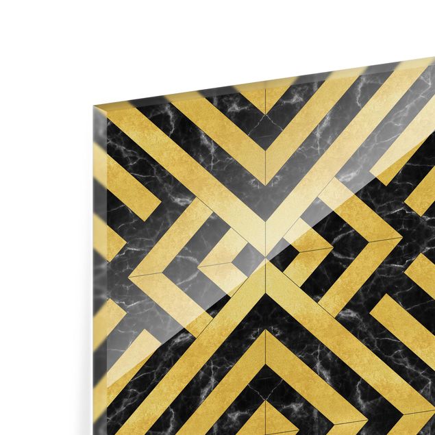 Splashback - Geometrical Tile Mix Art Deco Gold Black Marble - Square 1:1