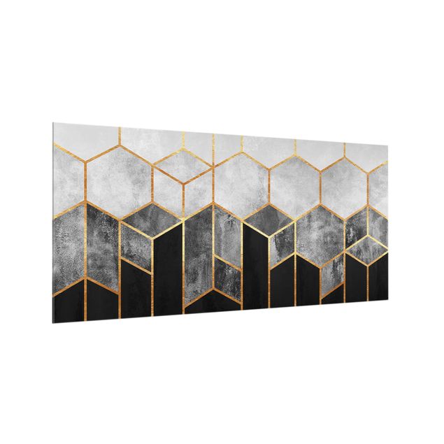 Glass splashback art print Golden Hexagons Black And White
