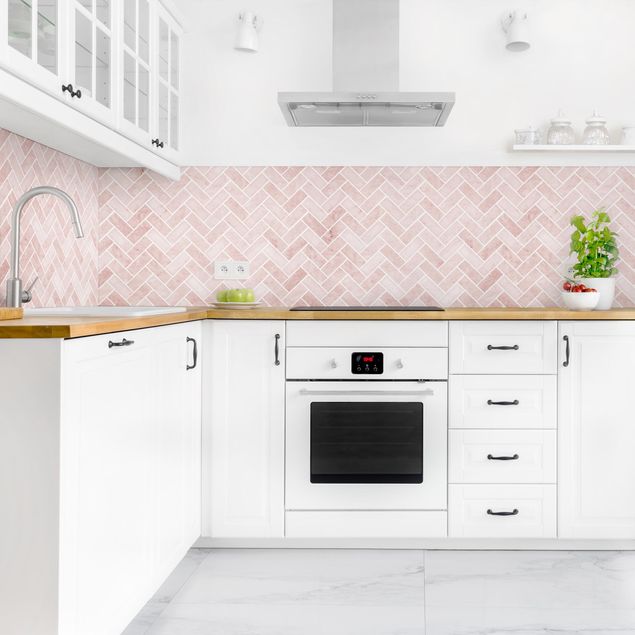 Kitchen splashback tiles Marble Fish Bone Tiles - Antique Pink