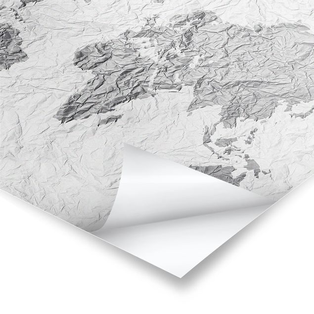 Poster print Paper World Map White Grey