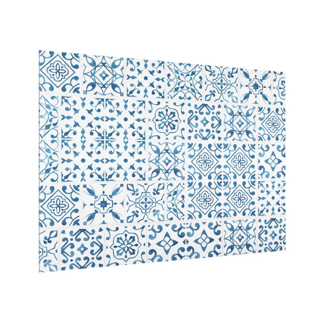 Glass splashback patterns Tile pattern Blue White