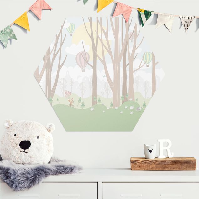 Nursery decoration Sun With Trees And Hot Air Balloons