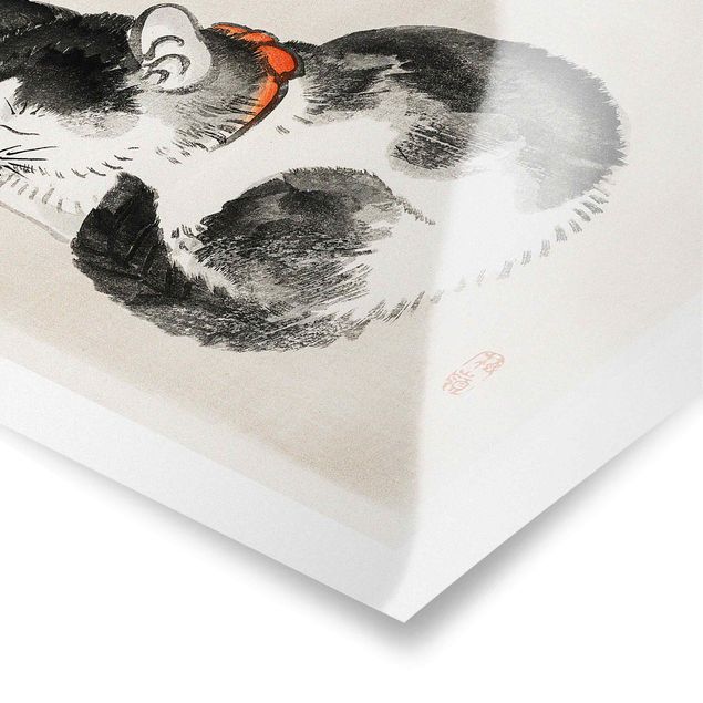 Black and white wall art Asian Vintage Drawing Sleeping Cat