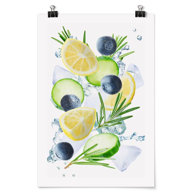 Navy wall art Blueberries Lemon Ice Spash