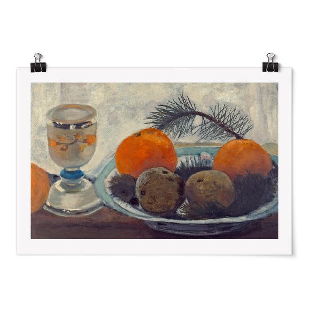 Art posters Paula Modersohn-Becker - Still Life with frosted Glass Mug, Apples and Pine Branch